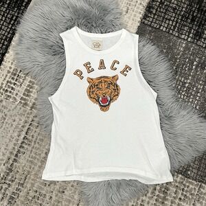 Chaser‎ Brand Women's White "Peace" Tiger Styled Flowy Tank Size Large